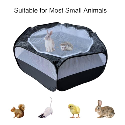 Small Animal Playpen with Zippered Mesh Cover - Portable Foldable Chicken Brooder Box, Indoor Outdoor Enclosure for Guinea Pigs, Bunny, Rabbits, Ferrets, Chinchillas, Kittens (Black) - color: Black