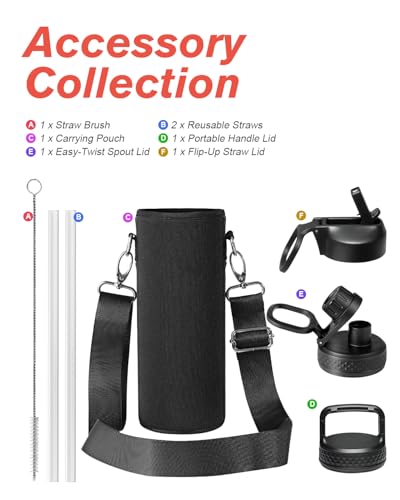 Coolflask 20 oz Insulated Water Bottle with Straw & 3 Leakproof Lids | Water Flask Stainless Steel Triple-Wall Vacuum, Cupholder Friendly, Cold 48+h, Dishwasher Safe, Non-BPA, for Gym & Hiking - color: Magic Black, size: 20 Ounces
