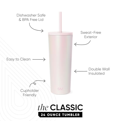 Simple Modern Iced Coffee Tumbler, Insulated | 24oz | Pearlescent | Reusable Stainless Steel Cup, Travel Mug, Water Bottle with Straw | Cupholder Friendly & Spill Resistant, Coconut Pearl - color: - Pearl: Coconut, size: 24 Ounces