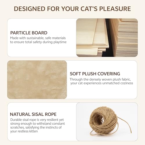 13-in-1 Cat Wall Shelves, Moon & Bridge Cat Wall Furniture, Beige | Wall Mounted Cats Shelf Set with Plush Fabric, Cat Climbing Systems for 16 Inch Drywall, Condo, Scratching Post, Space-Saving - color: Beige, size: 13-in-1