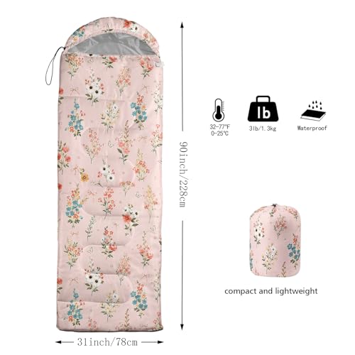 QOOMO Camping Sleeping Bags,3 Season Warm & Cool Weather,Lightweight,Waterproof Sleeping Bags for Adults & Kids,Traveling,and Outdoors,Camping Gear Equipment - color: Pink Floral 4