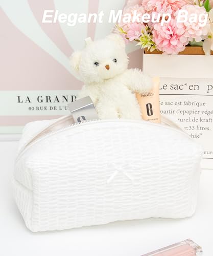 PAZIMIIK Cozy Makeup Bag for Women,Zipper Cosmetic Pouch,Bubble White | Soft Cosmetic Organizer for Makeup,Skincare,Toiletries,Daily Beauty Essentials,Purse,On-the-Go,Bridesmaid Gifts - color: Bubble White