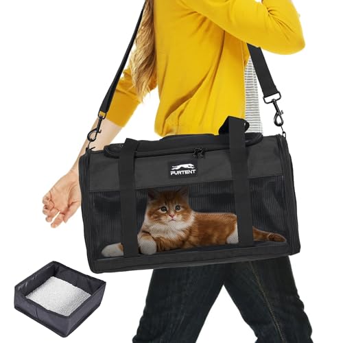 Pet Carrier Airline Approved, Soft Sided Cat Carrier for Small Pets up to 13 lbs, TSA Approved Dog Travel Bag, Portable Soft Sided Pet Carrier for Kittens and Puppies (Black, Travel Litter Box) - color: Black