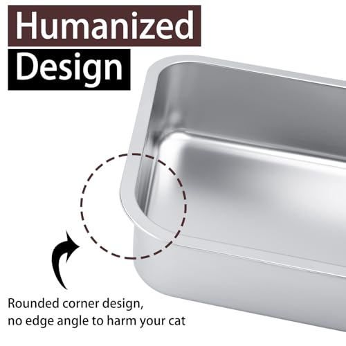 Small Stainless Steel Litter Box for Kittens Rabbits, 15.5"×11.6"×4" | Metal, Rust-Proof, Non Stick, No Smell, Easy to Clean - size: Small: 15.6"L x 11.6"W x 4"H