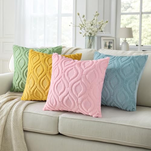 decorUhome Faux Fur Plush Soft Aqua Throw Pillow Covers 16x16 Set of 2 | Plush Solid Fall Couch Pillow Covers, Accent Modern Farmhouse Neutral Decorative Square Pillow Cases for Sofa Bed Living Room - color: Aqua, size: 16" x 16" (Pack of 2)