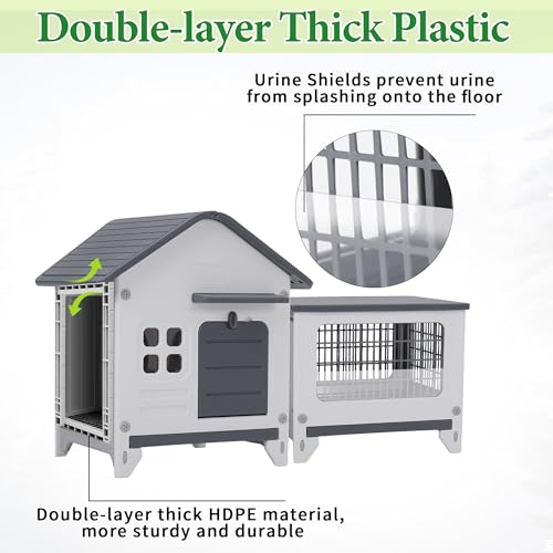 Rabbit Hutch Outdoor Indoor Plastic Bunny Cage Enclosure Guinea Pig Cage | Chew-Proof, Waterproof Rabbit House, Pet House for Small Animals - size: 43.5"L x 20.0"W x 26.7"H