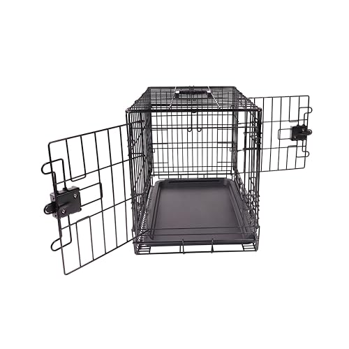 Amazon Basics Portable, Foldable Metal Wire Dog Crate with Removable Tray, Double Door, Divider Panel, Easy to Assemble, 30 x 19 x 21 in, Black - size: 30.0"L x 19.0"W x 21.0"H, style: Double Door w/ Divider