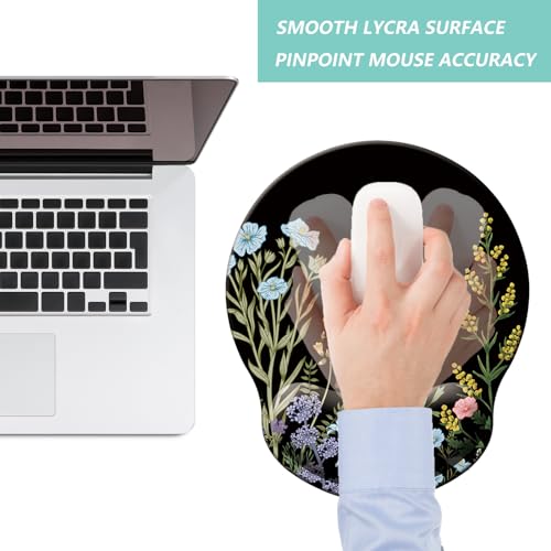 Mouse Pad with Wrist Support, Ergonomic Mouse Pad with Memory Foam Wrist Rest Cushion, Non-Slip Rubber Base Gaming Mice Pad for Home Office Computer Laptop, Flowers Black - color: M27-Flowers