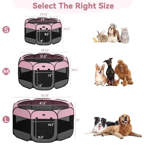 A 4 Pet 40.55-in Dog Playpen, Small Dogs & Puppies, Pink+Grey | Includes bowl, waterproof floor, pop-up design, home/travel/outdoor use - color: Pink+Grey, size: M(40.55"x40.55"x20.5")