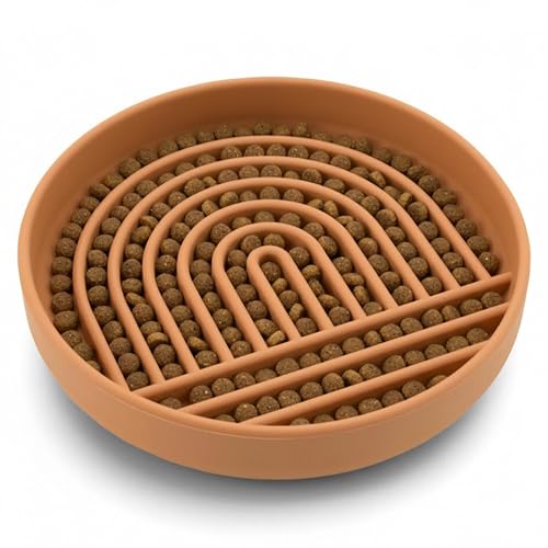 Slow Feeder Dog Bowls - Small Size Silicone Slow Eating Dog Bowl for Puppies & Dogs with Suction Cup -Dishwasher-Safe,Lick Mat Design,Reduces Gulping,for All Breeds, 6”x1.25”-Terracotta - color: Terracotta, size: Small (6” Across x 1.25” Tall)