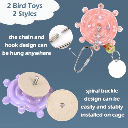 Bird and Small Pet Play Set Interactive Spinner Wheels with Elastic Climbing Ropes 3PC Colorful Wheels and 3PC Green Blue Yellow Ropes for Parakeets Sugar Gliders and Small Animals