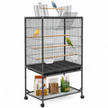 59-inch Open Top Bird Cage, Wrought Iron Bird Flight Cage with Rolling Stand, Slide-Out Tray for Parrot, Parakeets, Lovebird, Finch, Pigeon (Black)