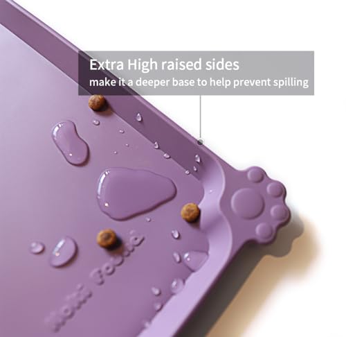 Hoki Found L Silicone Pet Food Mats Tray with Higher Lips- Non Slip Dog Cat Bowl Mats Placemat - Pet Feeding Mat - Waterproof Dog Cat Food Mats -Pet Water Mats for Carpet -Amethyst - color: Amethyst, size: 22" x 14"