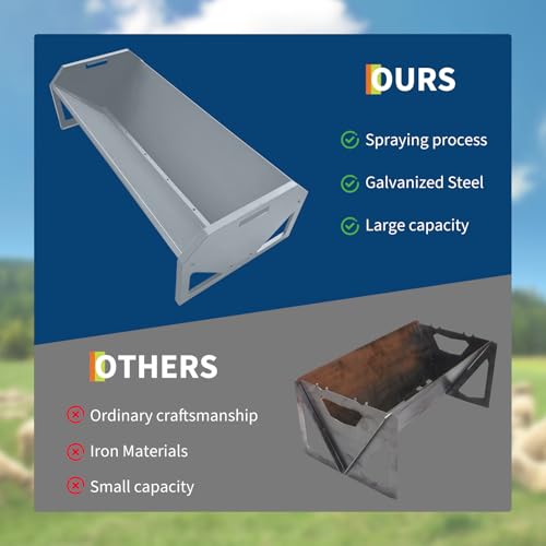 22 Gallon Capacity Livestock Feeder, 45" Hay Feeder for 10 Sheep Once, Heavy Duty Steel Livestock Feeding Trough for Horse, Goat, Sheep, Cattle, Cow, Alpaca, Silver | Heavy Duty Steel Livestock Feeding Trough for Horse, Goat, Sheep, Cattle, Cow, Alpaca, S