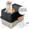 MEEXPAWS Stainless Steel Cat Litter Box Top Entry XL Large with Lid, 8'' High Side Metal Cat Litter Box for Big Cats, Top Cover with Slot, Non-Stick, Easy Clean, Include Litter Scoop - color: Blue