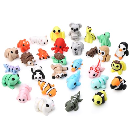 Mini 3D Printed Animals, 30 Piece Articulated Fidget Toy Set | Mini articulated PLA animal figures for desk pets, classroom prizes, party favors, gift bags, collecting, and fidget play - color: 30pcs