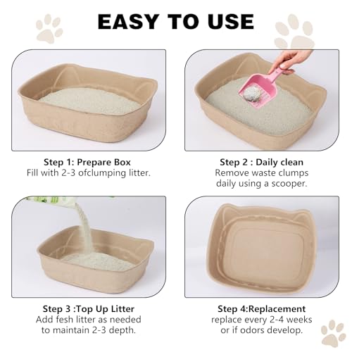 Small Disposable Litter Box 6-Pack for Kittens Travel Portable | 6-Pack, 14.2"×10.8"×4.0", Cat Ear Design, Cardboard, Leak-Proof, Home/Car/Travel