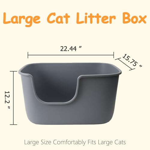 SpaceTime Extra Large Litter Box with High Sides & Low Entry,XL Anti-Splashing Kitty Litter Pan,Jumbo Multi Cat Litter Box,Tool-Free Assembly,Easy to Clean (Grey) - color: Pure Grey