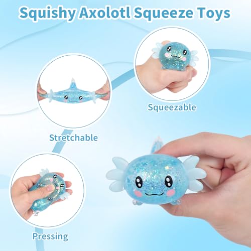 Blue Axolotl Squeeze Toy, Slow Rise squishies Relief Sensory Toy. | Cute Squeeze Anxiety Pressure Ball, Portable Calming Fidget Toy for ADHD Autism, Gift Box Packed - color: Single Blue Lying Axolotl