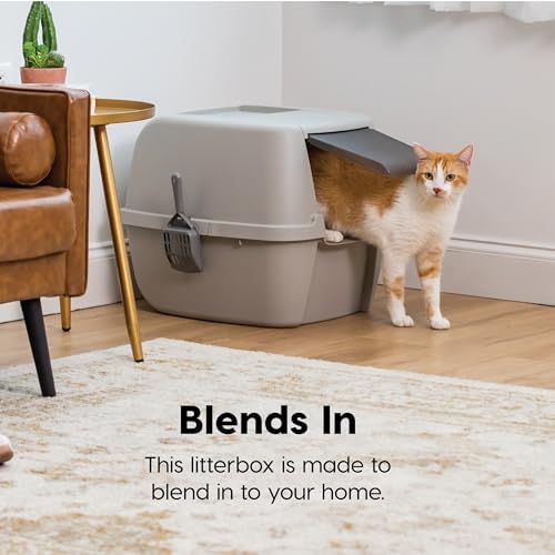 IRIS USA Large Front Door Cat Litter Box, Walk-In Entry, Gray | Nervous Cats, Flip Door Access, Covered Walk-Through, Private Enclosure Design, Privacy Hood, Contained Environment - color: Gray, style: Jumbo Enclosed