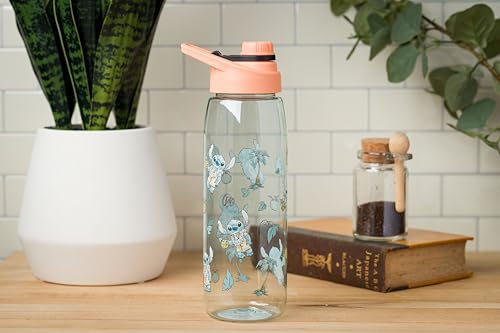 Silver Buffalo Disney Lilo and Stitch Hawaiian Shirt, Water Bottle, 28oz | Lei and Coconut Drink, Tropical Vibes Pattern, Includes Screw-On Lid, 0.83 Liters - color: Lilo and Stitch in Hawaiian Shirt Pattern, size: 28 Ounces