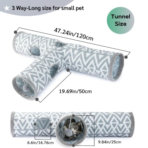 JanYoo Plush Rabbit Hideout Bunny Tunnel and Tube 3 Ways Guinea Pig Tunnel | 47'' Collapsible Cat Toys with Interactive Ball for Indoor Kittens Rabbits Ferret Guinea Pigs Pet Accessories