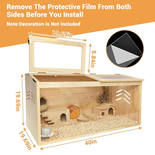 Wooden Hamster Cage, Large Hamster Habitats Enclosure Tank with Lock, Acrylic Sheet & Openable Top, Small Animal Cage for Chinchilla, Guinea Pig, Gerbil 40'' l