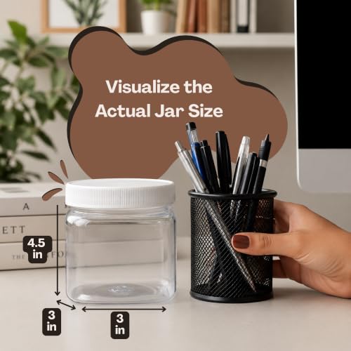 Pride Of India | Clear Food Grade PET Plastic Square Grip Storage Jar w/Cap 16 Fluid Ounces | 2-3 Cup Storage Capacity | Airtight Seal & Easy Handling | Store Sugar, Spices, Nuts, Seeds & Pet Treats - size: Small Square Jar & Cap