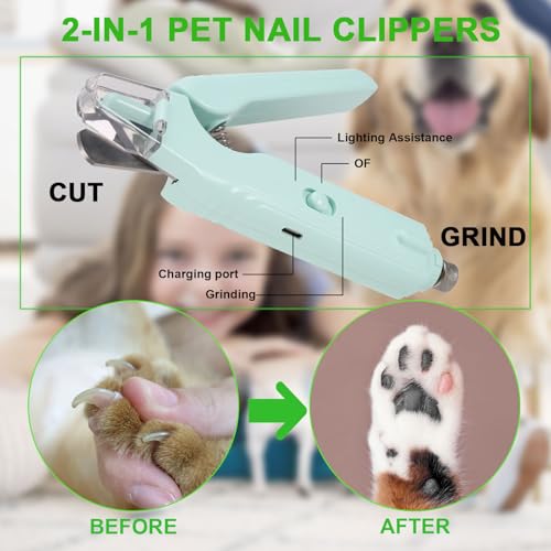 Pet Nail Clippers Dogs & Cats – Illuminates The Nail and Quick for Safe, Easy Trimming. Extra-Sharp Blades for Thick Nails, with Quick-Sensing tech to Prevent overcutting