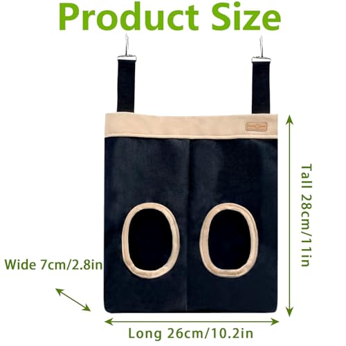 Rabbit Hay Feeder Bag for Guinea Pigs and Chinchillas | Chew Proof Washable Oxford Cloth Hay Rack, Timothy Hay Holder, Hanging Double Hole Black Oxford Cloth