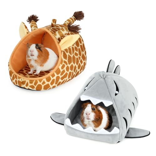 YUEPET Guinea Pig Bed 2 Pack, Washable Guinea Pig Hideouts, Shark & Giraffe | Guinea Pig Hideout, Guinea Pig House, Soft Plush Fabric, Washable Cave Beds, Anti-Slip Bottoms, Shark & Giraffe Designs - color: Shark and Giraffe