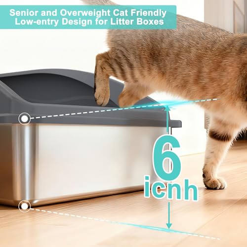 AIPERRO Stainless Steel Litter Box Extra Large for Big Cats and Multi-Cats | Jumbo Extra Large Metal Cat Box with High Sided Lid, Anti-Urine Leakage, Non-Stick,Include Litter Scoop - color: Dark Grey, size: XXX-Large