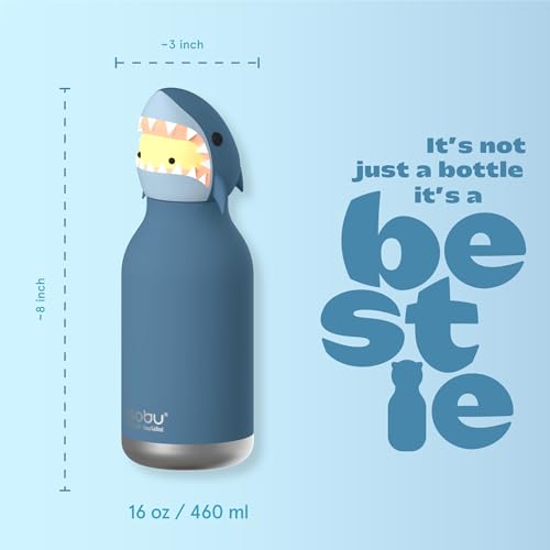 asobu Bestie Water Bottle, Cute Collectible Character, Leak Proof, BPA Free | 16 oz, Stays Cold 24 Hours, Double Wall Vacuum Insulation, Food Grade Stainless Steel, Spill Resistant, Great Gift Idea - color: HURLEY THE SHARK
