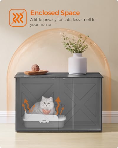 Feandrea Cat Litter Box Enclosure, Litter Box Furniture Hidden with Removable Divider, Indoor Cat House, End Table, 31.5 x 20.9 x 19.7 Inches, Ink Black UPCL002B01 - color: Ink Black, size: L (31.5"L x 20.9"W x 19.7"H)