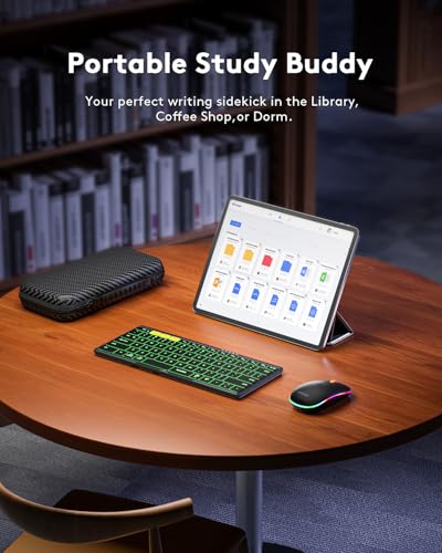 Samsers Full-Size Travel Foldable Keyboard and Mouse with Backlight, Black | 0.65in Keycap, Backlit, PU Leather Cover, Portable Wireless Mouse, Hard Case, 2.4G + BT5.0 x 2, Work Efficiency, On-the-go - color: BL Black