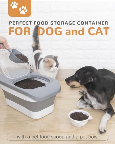 10-13 Lbs Dog Food Storage Container,Collapsible Dog Food Container | Pet Food Storage Container with Airtight Lid,Pet Food Scoop,Cat Food Storage Dry Food for Dog,Cat and Other Pets - color: Grey/10-13 Lbs