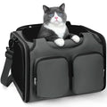 Dog, Cat Carrier for Pets Up to 12 Lbs, Airline Approved Collapsible Soft-Sided Pet Travel Bag with Locking Zippers, Breathable Mesh and 4 Large Pockets, Removable Fleece Pad (Dark Grey) - color: Dark Grey