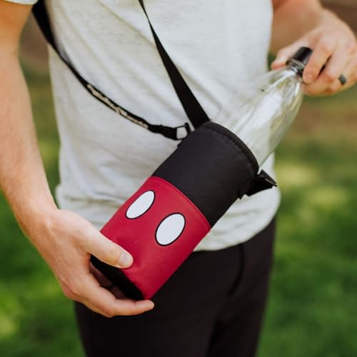 Picnic TIME Disney Shorts Bottle Cooler Tote, Insulated Water Bottle Holder with Adjustable Shoulder Strap for Travel Picnic Theme Parks, Fits 20 to 26 oz Bottles - color: Disney Mickey Mouse - Black with Red Pattern