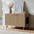 Evermagin 31.5" Cat Litter Box Enclosure Furniture with Legs | Oak Hidden Litter Box Cabinet, Modern Indoor Cat House, Fluted Kitty End Table for Living Room, Bedroom, Entryway - color: NA Oak