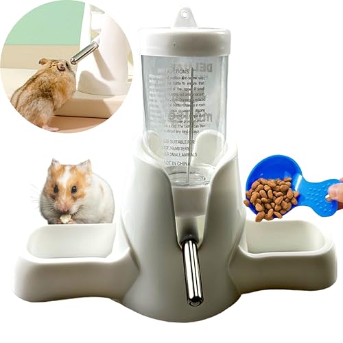 Hamster Water and Food Dispenser Set, Stand Water Bottle Holder Food the Bowl for Dwarf Hamsters Small Guinea Pigs Gerbil Hedgehog Small Animals Hamster Cage Accessories, Mini Pets Stuff (Blue, 80 ml)