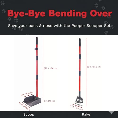 Pooper Scooper for Dogs with Long Handle Rake & Tray, Heavy Duty | Pawler Rustproof Aluminum Poop Scooper Set with 36+" Handles for Yard, Grass, Dirt & Gravel - color: 2 Piece Set - Standard