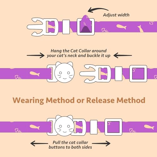 2 Pack Cotton Cat Collar Orange and Purple Fish Cute Kitten Cat Collar | Breakaway Breathable Soft material With cute pendants with Bell - color: Orange&Purple