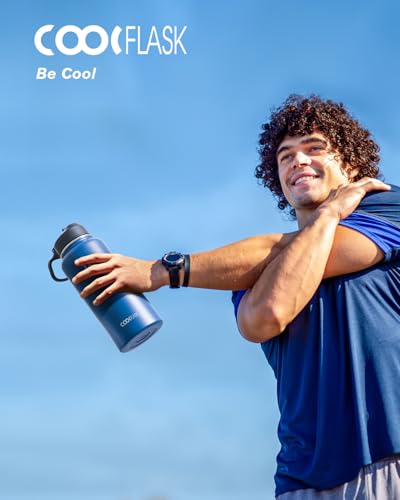 Coolflask 32 oz Water Bottle Insulated with Straw & 3 Leakproof Lids | Water Flask Stainless Steel Triple-Wall Vacuum,Cold 48+h, Dishwasher Safe,Wide Mouth,BPA-Free,Carrier Bag,for Gym,Hiking - color: King's Blue, size: 32 Ounces