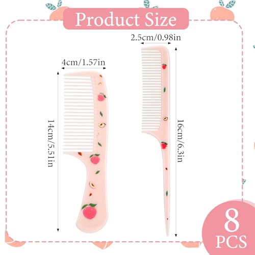 Kifmurase 8 Pcs Cute Hair Comb Set, Toddler Tiny Hair Comb Rat Tail Baby Combs Pink Strawberry Baby Hairs Brush Plastic Parting Combs for Girls Curly Straight Long Hairs