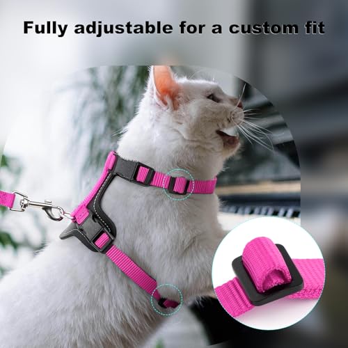 Plutus Pet Adjustable Cat Harness and Leash Set, with Leather Trim | Quick Release, Escape Proof Nylon Vest, for Kitten Small Medium Large Cats, Hot Pink - color: Hot Pink