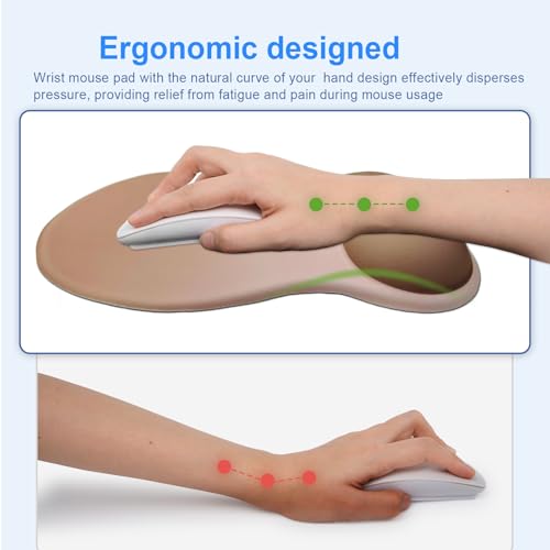 Ergonomic Mouse Pad with Gel Wrist Support, Comfortable Wrist Rest Mousepad with Non-Slip PU Base for Pain Relief, Desk, Home & Office(Brown) - color: Brown