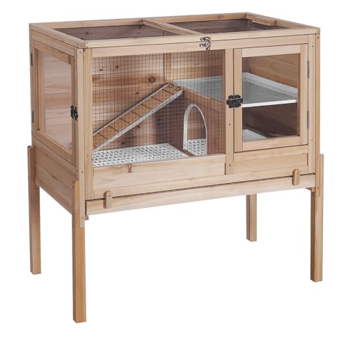 GUTINNEEN Guinea Pig Cages with Anti Chewing Sturdy Plastic Floor and Cool Zinc Plate, Indoor Rabbit Hutch with Hideout and Platform, Elevated Legs Hamster Cage 36.6" L (Nature) - color: Nature