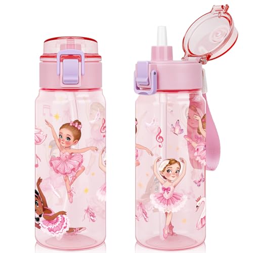 Tritan Kids Water Bottle for School, 18.6 Oz Leakproof Toddler Water Bottle | with a Pop-up Detachbale Straw, 2-in-1, Dishwasher Safe, 1-Pack, Ballerina - color: Ballerina