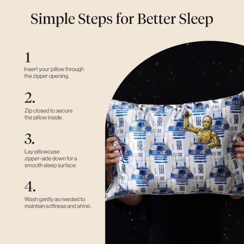 Kitsch x Star Wars R2-D2 & C-3PO Satin Pillowcase, Size 19x36 | Softer Than Silk Pillow Cases, Smooth Cooling Satin Pillow Case for Hair and Skin, Wrinkle-Free, Machine Washable - color: R2-d2 & C-3po, size: King (1 Pack)