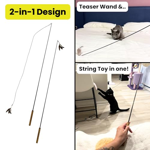 Forever Stick 1-Pack - The Unbreakable Cat Wand Toy, Durable Cat Toy Wand, Extra Long Cat String Toy, Cat Fishing Pole Toy for Bored Indoor Adult Cats, Cat Stick Toy, Cat Feather Wand, Cat Teaser Wand - size: Forever Stick 1-Pack